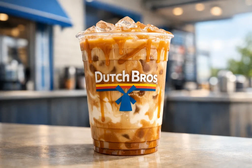 Dutch Bros Golden Eagle iced breve with caramel and vanilla flavors.