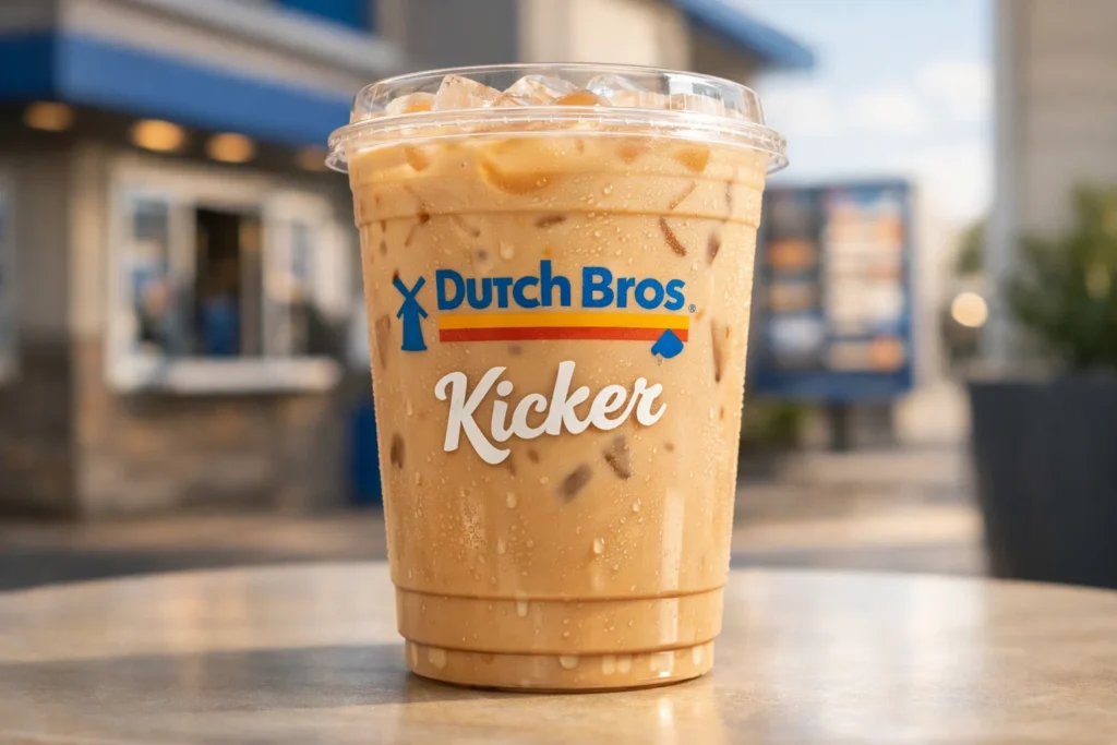 Dutch Bros Kicker iced breve made with espresso and Irish cream syrup.