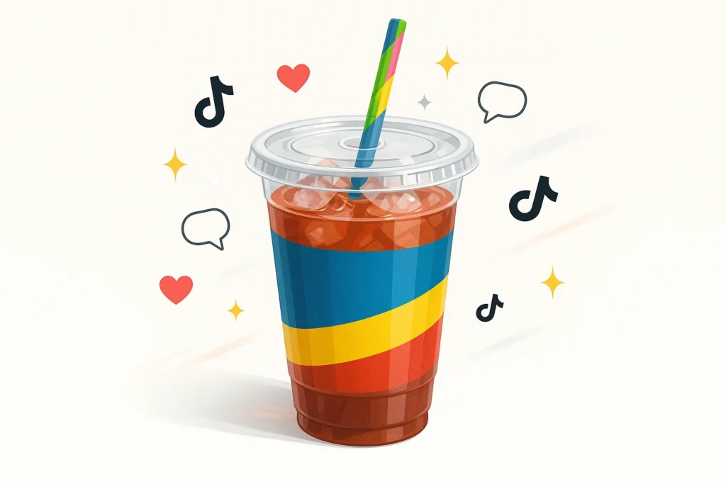 Dutch Bros–style iced drink with colorful viral straw and social media effects showing why the straw code trend went viral.