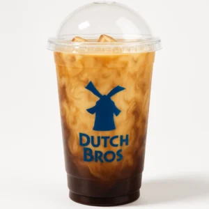 Dutch Bros Americano with Cream in a tall clear cup with cream swirl on a white background