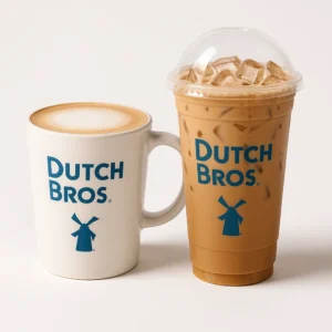 Dutch Bros Dirty Chai Latte with added espresso shots, served hot and iced on a pure white background.

