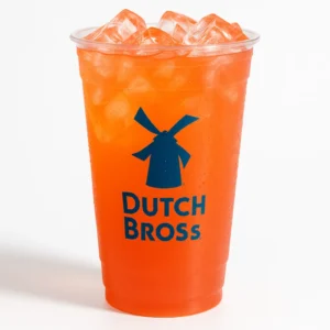 Dutch Bros Double Rainbro drink with strawberry, peach, and coconut flavors

