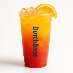 Dutch Bros Fire Lizard drink with strawberry, banana, and orange flavors

