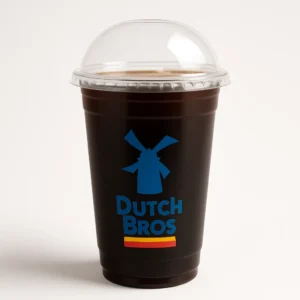  Dutch Bros Iced Americano in a premium clear plastic cup with logo on white background