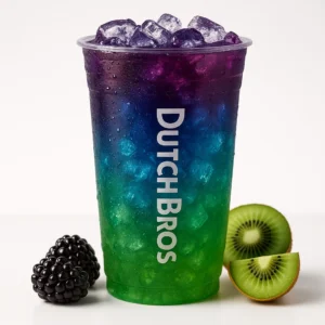 Dutch Bros Majestic Forest drink with blackberry, blue raspberry, and kiwi flavors

