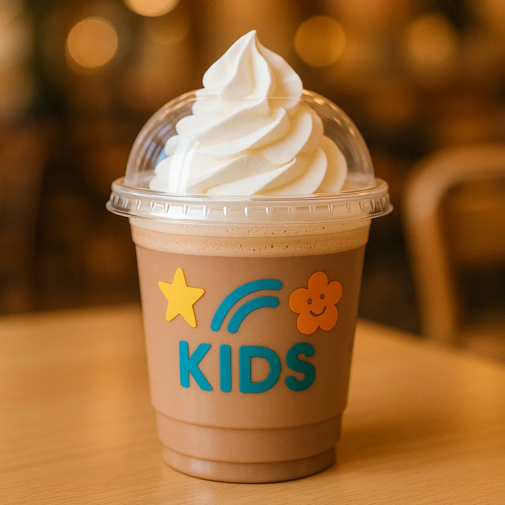 Dutch Bros Not-So-Hot kids drink in a small cup with whipped cream topping.