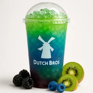 Majestic Forest Dutch Bros Rebel with blackberry, blue raspberry, and kiwi on a white background.


