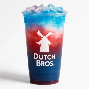 Unicorn Blood Dutch Bros Rebel energy drink in a signature blue Dutch Bros cup on a pure white background.

