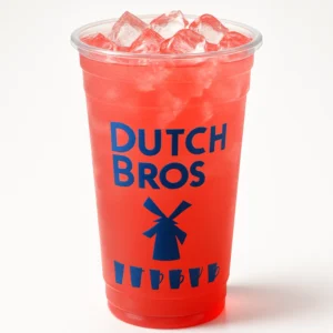 Watermelon Dutch Bros Rebel energy drink in a tall branded cup on a pure white background.

