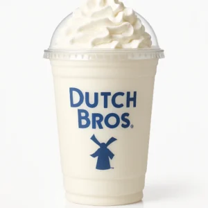 Dutch Bros White Chocolate Shake with white chocolate on a white background.