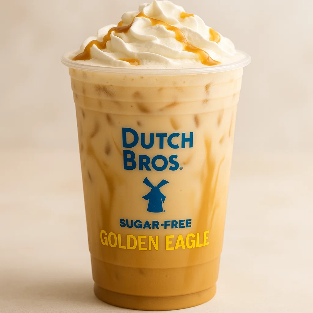 Professional Dutch Bros Sugar-Free Golden Eagle drink with the Dutch Bros logo.